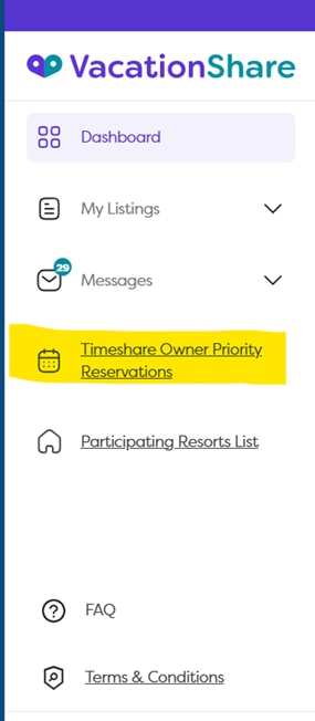 timeshare owner priority reservations tab