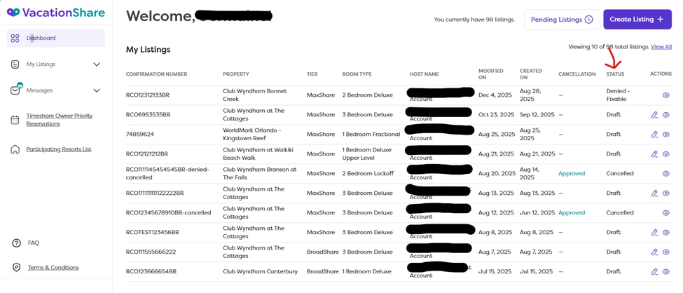 all rentals status page