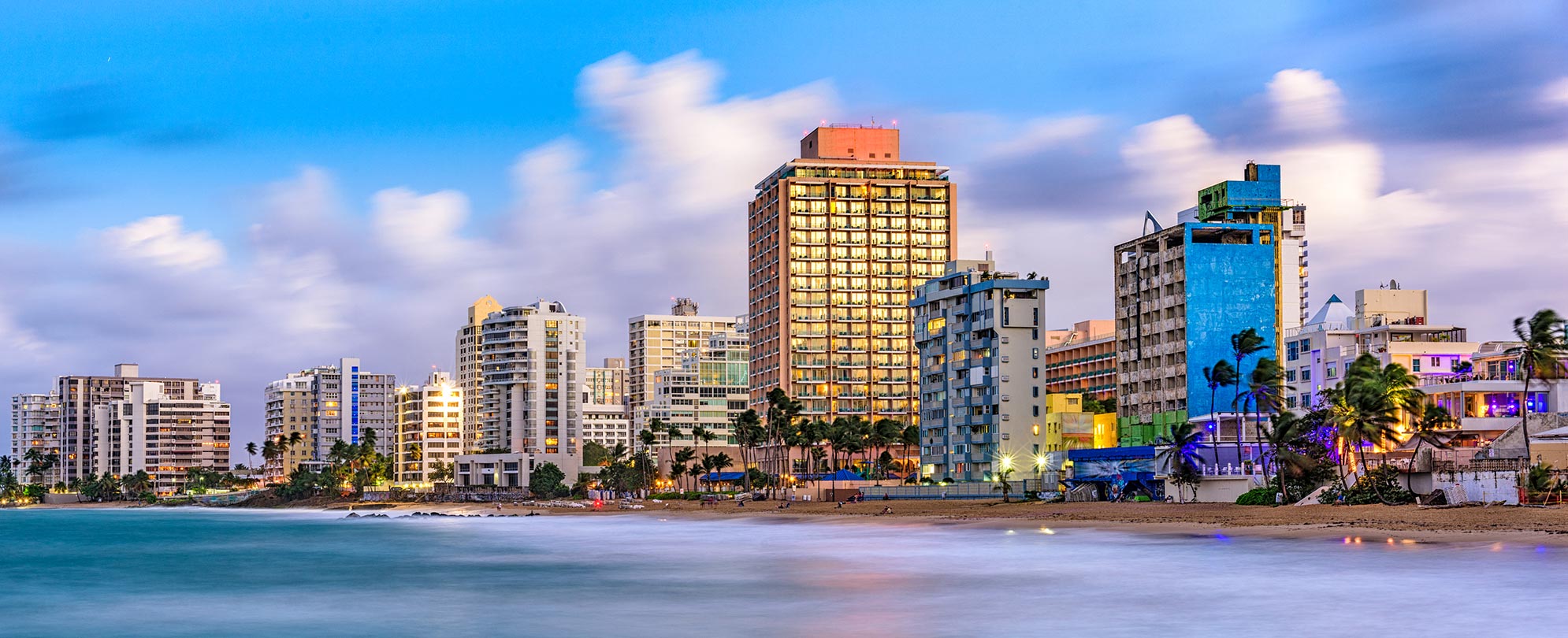The oceanfront Condado district in Puerto Rico, a luxurious San Juan neighborhood with shopping, dining, and nightlife.