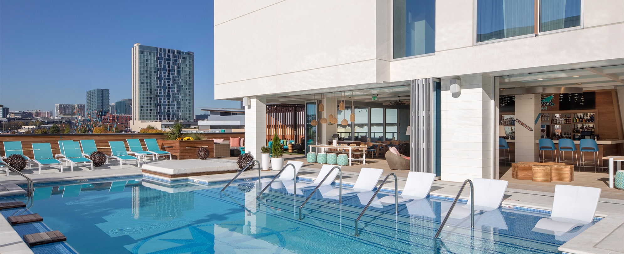 The rooftop pool area at Margaritaville Vacation Club by Wyndham – Nashville, TN resort. 